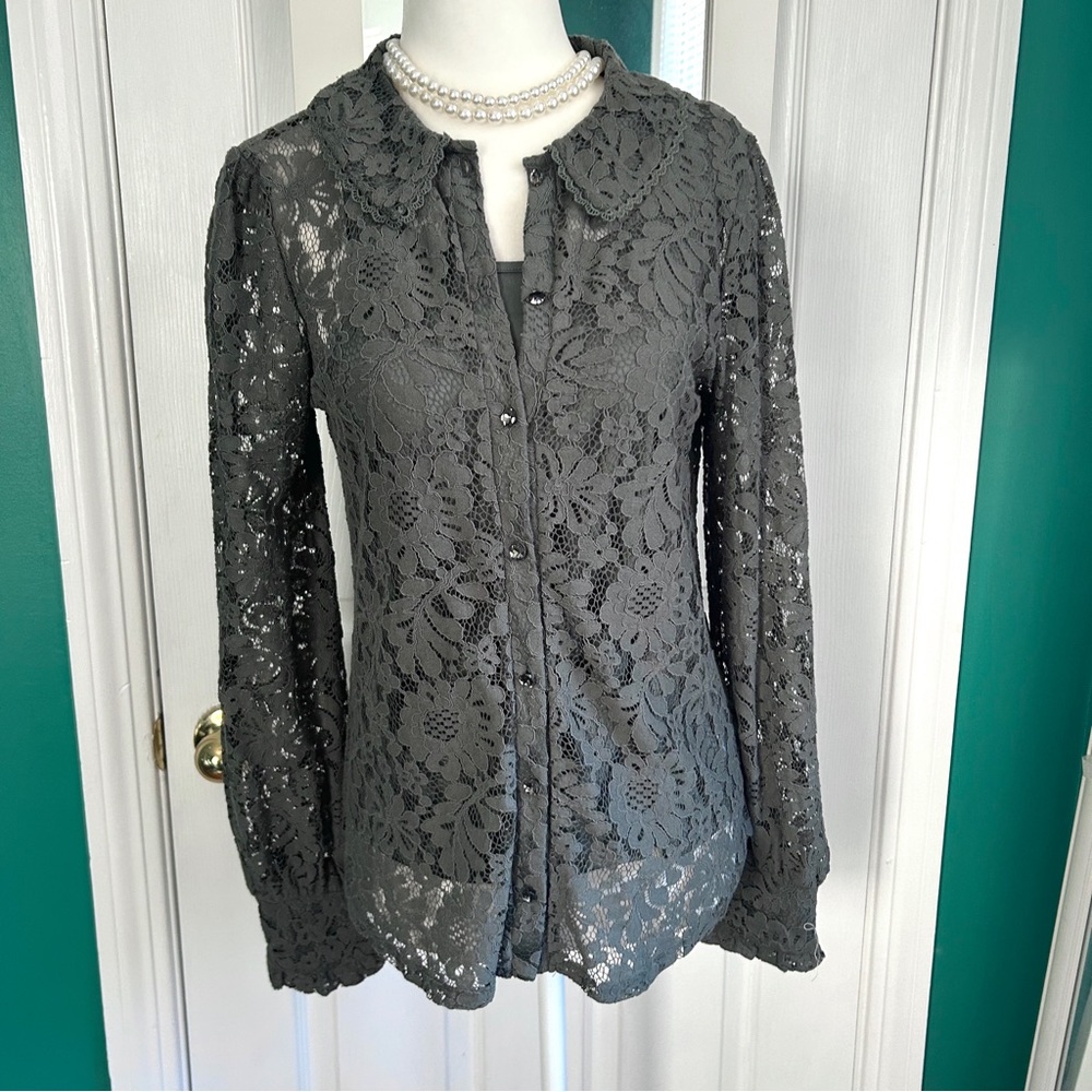 Gray/Green Lace Blouse with shell NWT SP